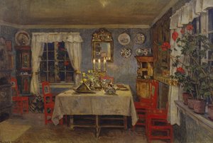 Interieur van de woonkamer van de kunstenaar door Gerhard Peter Frantz Vilhelm Munthe