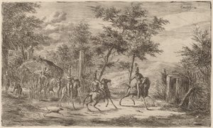 Cavalerie en hooiwagen door Gerhardus Emaus de Micault