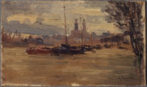 De Seine bij de Pont des Invalides (overstromingen van 1910) door Germain Eugene Bonneton