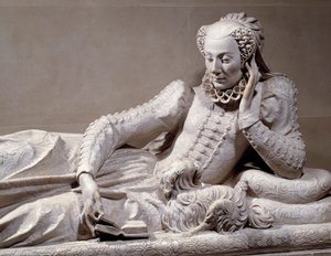 Grafmonument: Graf met afbeelding van Jeanne Valentine Balbiani, vrouw van kardinaal Rene de Birague (detail)