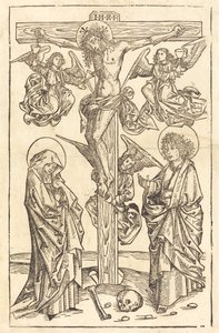 Christus aan het kruis met engelen door German 15th Century