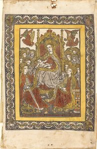 De Madonna op de Troon met Achttien Heilige Vrouwen door German 15th Century or Master with the Mountain Like Clouds