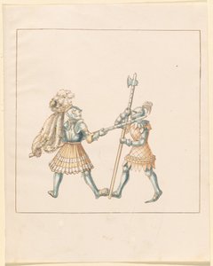 Freydal, Het boek van steekspelen en toernooien van keizer Maximiliaan I: Gevechten te voet (Steekspelen) (Deel III): Plaat 144 door German 16th Century
