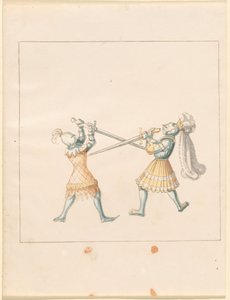 Freydal, Het boek van steekspelen en toernooien van keizer Maximiliaan I: Gevechten te voet (Steekspelen)(Deel III): Plaat 159 door German 16th Century