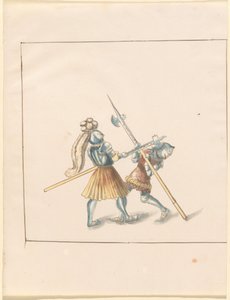 Freydal, Het Boek van Toernooien en Jousts van Keizer Maximiliaan I: Gevechten te Voet (Jousts)(Volume III): Plaat 142 door German 16th Century
