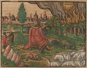 Mozes en de Brandende Braamstruik door German 16th Century