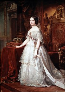 Portret van de koningin van Spanje Isabelle de Bourbon (Isabel de Borbon) II (1830-1904) Schilderij door German Hernandez Amores (1823-1894) door German Hernandez Amores