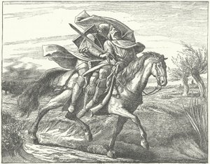 Een Duitse ridder draagt Valdemar II van Denemarken naar veiligheid na zijn nederlaag in de Slag bij Bornhoved door German School