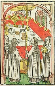 Een Grieks-Orthodoxe mis op het Concilie van Konstanz in 1415, illustratie uit de Kroniek van het Concilie van Konstanz door Ulrich Richental (1378-1437) 1483