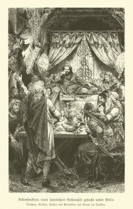 Een Hunnenfeest ten tijde van Attila (gravure) door German School