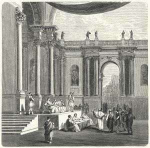 Een Romeinse rechtbank (gravure) door German School