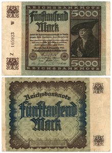 Een bankbiljet van vijfduizend mark, 1922