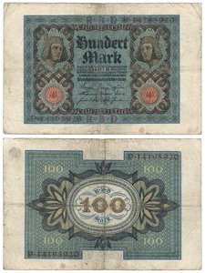 Een bankbiljet van honderd mark, 1920 (recto en verso)