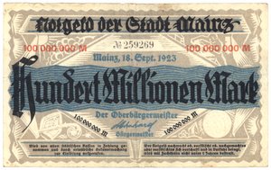 Een bankbiljet van honderd miljoen mark, 1923 door German School