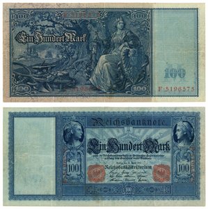 Een bankbiljet van honderd mark, 1910 (recto en verso)