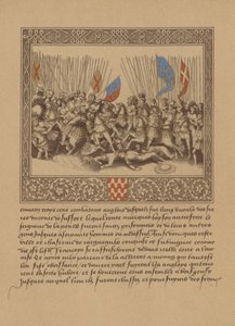 Een pagina uit een Frans 16e-eeuws manuscript met een scène uit Froissarts Kronieken door German School