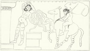 Een scène uit De Kikkers, een toneelstuk van de Griekse toneelschrijver Aristophanes (gravure)