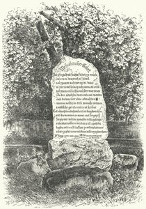 Een stenen tablet met het Wessobrunn-gebed (gravure)