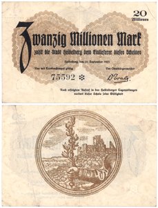 Een bankbiljet van twintig miljoen mark, 1923