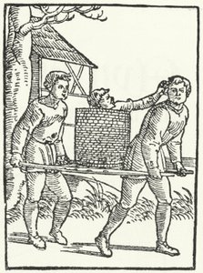 Een houtsnede van een scène uit het verhaal van Tijl Uilenspiegel (gravure) door German School