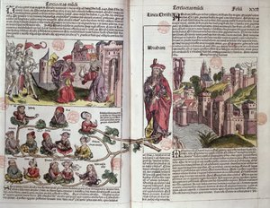 Abraham en zijn nakomelingen, uit de Neurenberg Kroniek door Hartmann Schedel (1440-1514) 1493