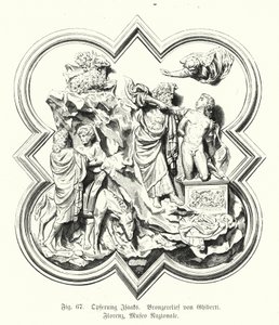 Abraham offert zijn zoon Isaak op voor het offer, bronzen reliëf door Lorenzo Ghiberti door German School