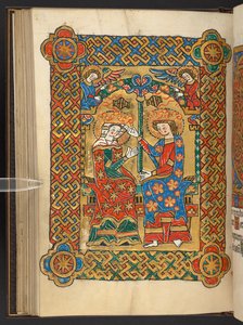 Add. 60629, f.56v Kroning van de Maagd, met wierook zwaaiende engelen door German School