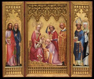 Aanbidding der Wijzen, St. Severus en St. Walburga, St. Jacobus en St. Philippus, ca. 1410 door German School