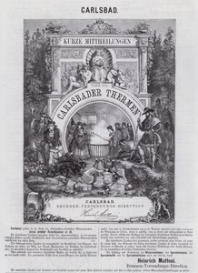 Advertentie voor Mattoni mineraalwater en andere producten uit de spa in Karlsbad (Karlovy Vary), Bohemen