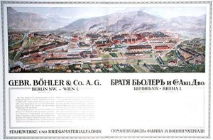 Advertentie voor de staalfabrieken en wapenfabriek van het Oostenrijkse bedrijf Gebr.Boehler & Co, uit een Bulgaarse almanak, c.1916 door German School