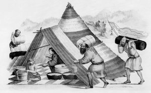 Ainu-handelaars op het Japanse eiland Jezo