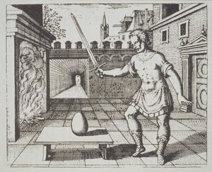 Alchemistische Allegorie: Het Ei van de Filosofen, uit Srutinium Chymicum door Michael Majer (1687) geïllustreerd in een geschiedenis van magie gepubliceerd eind 19e eeuw