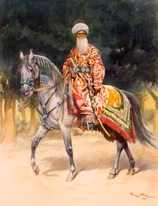 Een Gewapende Krijger op een Turkoman Paard in Traditionele Kleding door German School