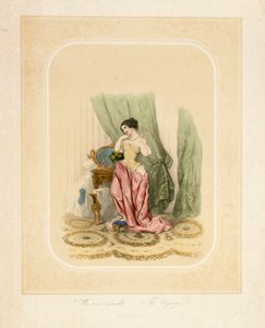 Een elegante dame aan haar kaptafel, gedrukt door F. Sala & Co, Berlijn, ca. 1850