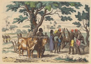 Oude Egyptische boer en jagers door German School