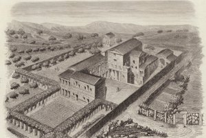 Oud-Grieks landhuis in Al-Barah, Syrië. Illustratie voor Bilder-Atlas (gravure)