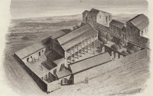 Oude Griekse huizen in Moudleja, Syrië. Illustratie voor Bilder-Atlas door German School
