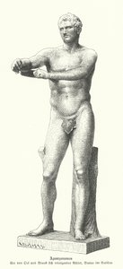 Apoxyomenos, standbeeld van een atleet die zweet en stof van zijn lichaam schraapt met een strigil (gravure) door German School