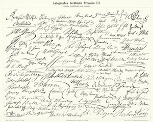 Handtekeningen van beroemde mensen: Duitse schrijvers en wetenschappers (gravure) door German School