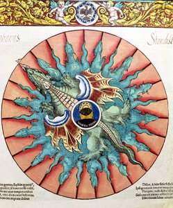 Zonsverduistering, illustratie uit Astronomicum Caesareum door Peter Apian (Bennewitz) gepubliceerd in Ingolstadt, 1540 door German School