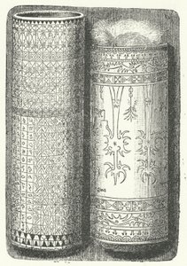 Bamboestokken uit Sumatra versierd met Rejang-schrift (gravure) door German School