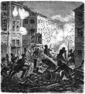 Barricades in Berlijn tijdens de Duitse Revolutie van 1848