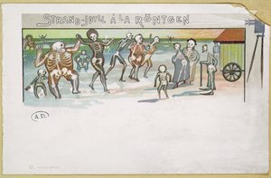 Strandidylle in Röntgenstijl, cartoon over röntgenstralen, ca. 1896-99 door German School