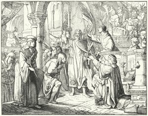 Bernard van Clairvaux predikt de Tweede Kruistocht in Speyer, Duitsland door German School