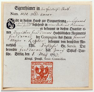 Inkwartieringsbon, 1759 door German School