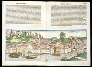 Vogelvlucht van Konstanz uit de Neurenberg Kroniek door Hartmann Schedel (1440-1514) 1493