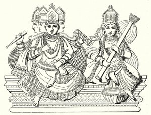 Brahma en Saraswati (gravure) door German School