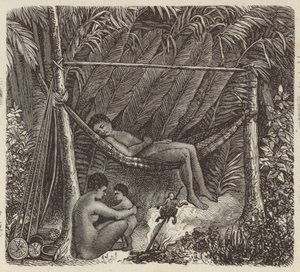 Braziliaanse inboorling rustend in een hangmat (gravure) door German School