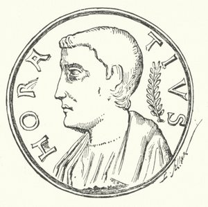 Bronzen munt met het hoofd van de Romeinse held Horatius (gravure) door German School