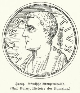 Bronzen medaille met afbeelding van de Romeinse dichter Horatius (litho) door German School